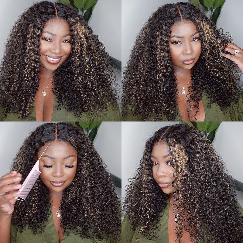 Klaiyi Balayage Blonde Highlights Curly Lace Front Wig Precolored Ombre Hair Flash Sale