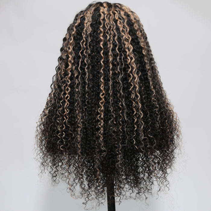 Extra 60% OFF | Klaiyi Balayage Blonde Highlight Jerry Curly 13x4 Lace Front Glueless Wig Precolored Ombre Hair