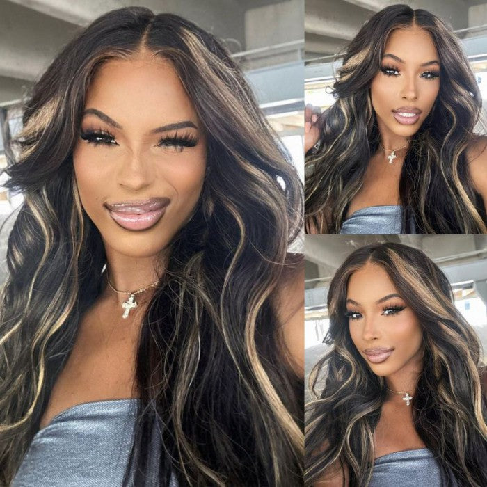 Klaiyi 13x4 Lace Front Wig Chocolate Brown With Peek A Boo Blonde Highlights Body Wave Wig Flash Sale