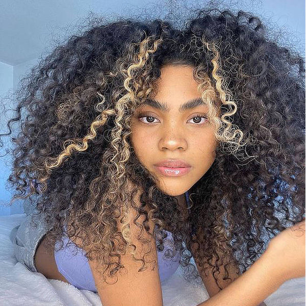 Extra 60% OFF | Klaiyi Balayage Blonde Highlight Jerry Curly 13x4 Lace Front Glueless Wig Precolored Ombre Hair