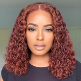 Klaiyi Auburn Hair Color Water Wave Wear Go Pre-cut Lace Closure Reddish Brown Color Wigs Flash Sale