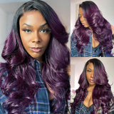 Klaiyi 13x4 Lace Front 180% Density Ombre Purple Body Wave Human Hiar Wig Flash Sale