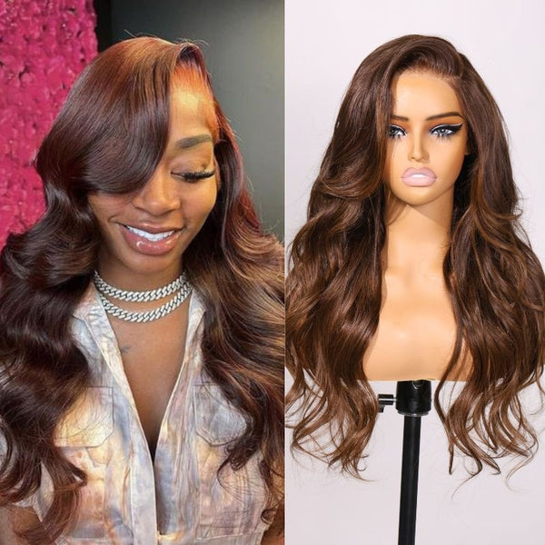 Klaiyi Ombre Chestnut Brown Body Wave 7x5 Bye Bye Knots Wig Put On and go Glueless Wig Human Hair