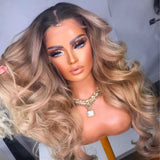 Extra 60% OFF | Klaiyi Champagne Rose Body Wave Wig Human Hair with Brown Roots Melon Color Hair