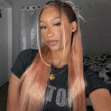Extra 60% OFF | Klaiyi Champagne Rose Body Wave Wig Human Hair with Brown Roots Melon Color Hair