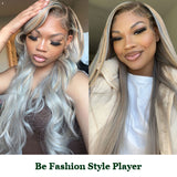 Klaiyi Platinum Blonde Highlight 13x4 Lace Front Straight Wig Human Hair Wig Grey Blonde Highlights Flash Sale