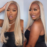 Klaiyi Platinum Blonde Highlight 13x4 Lace Front Straight Wig Human Hair Wig Grey Blonde Highlights Flash Sale