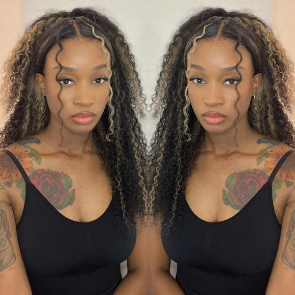 Klaiyi Balayage Blonde Highlights Curly Lace Front Wig Precolored Ombre Hair Flash Sale