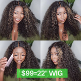 【BEST22“=$99】Klaiyi 6x4.75 WearGo Balayage Blonde Highlights Pre-cut Lace with Bleached Knots Kinky Curly Flash sale