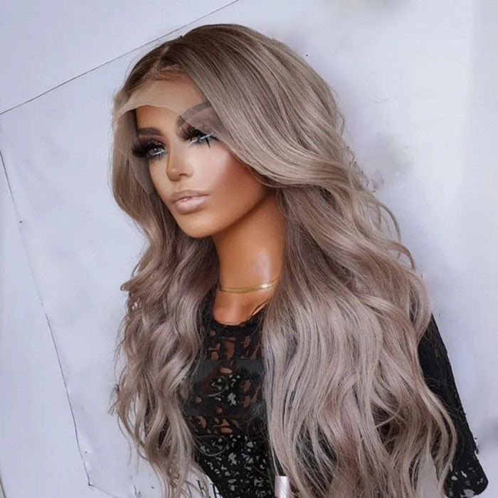 Extra 60% OFF | Klaiyi Body Wave Brown Roots with Punky Gray Highlights Skunk Strip Hair Wigs Flash Sale