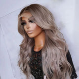 Klaiyi Body Wave Brown Roots with Punky Gray Highlights Multicolor Wigs Flash Sale