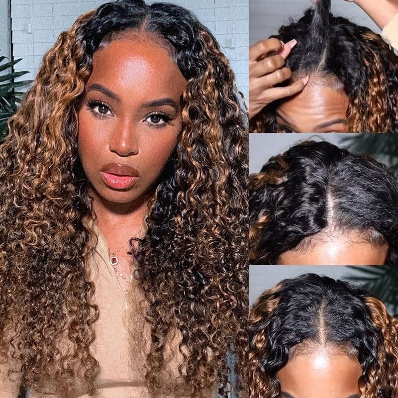 Extra 50% Off, Code:HALF50 | Klaiyi  Highlight Balayage Colored Curly Vpart Wigs Meets Real Scalp Beginner Friendly Wigs