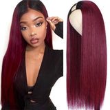 All Length $79 Deals| Klaiyi 20-22 inch Dark Roots 1B99J Bone Straight U Part Wig Glueless Human Hair Flash Sale