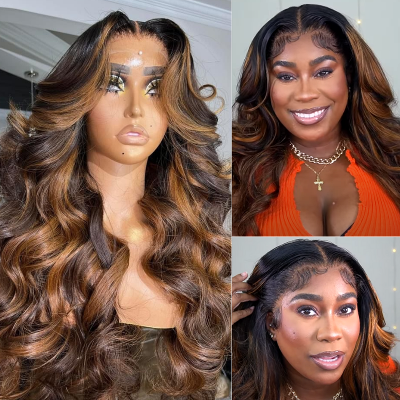 Extra 60% OFF | Klaiyi Highlight Balayage Lace Frontal Wig Body Wave Shadow Root Ombre Human Hair