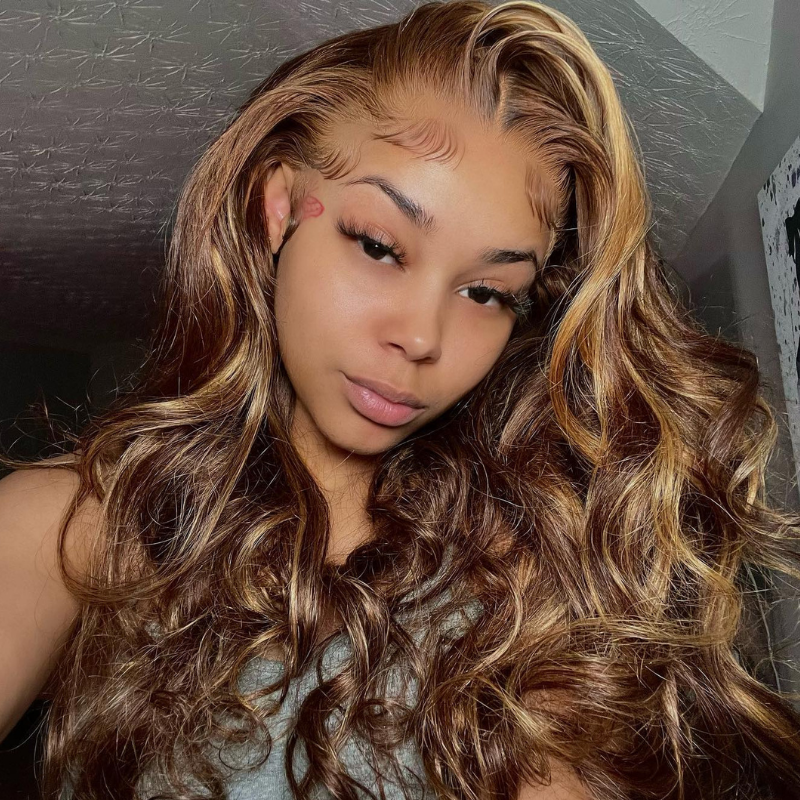 New User Exclusive | Klaiyi Honey Blonde Highlight Body Wave 13x4 Lace Front Wigs 100% Virgin Human Hair Wigs