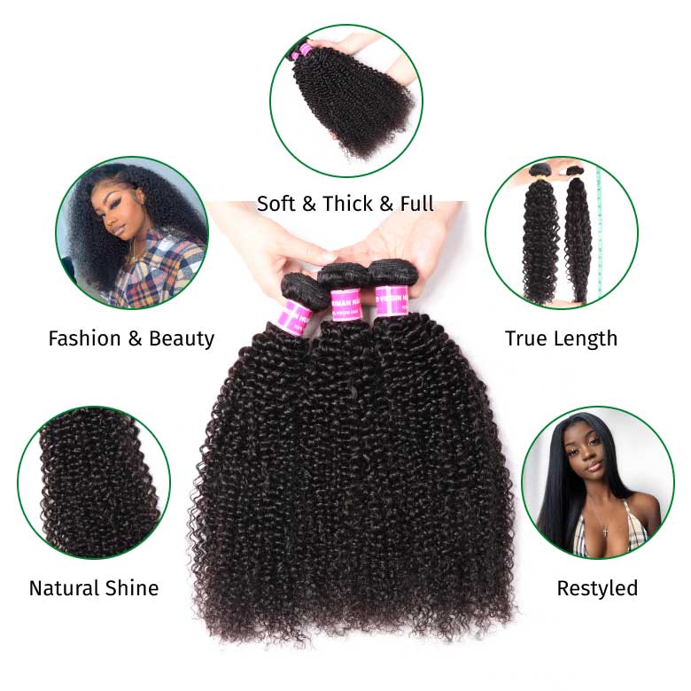 Klaiyi 4C Kinky Curly Virgin Hair 3 Bundles Deal Brazilian Kinky Curly Human Hair Weft Flash Sale