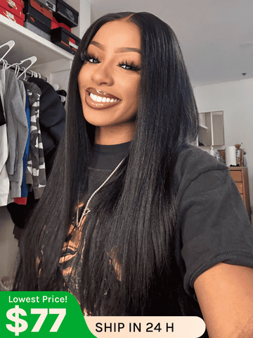 Klaiyi New EasiContour™ Yaki Straight V Part Wig Meets Real Scalp Ready To Wear Glueless Wig with  Invisi Drawstring