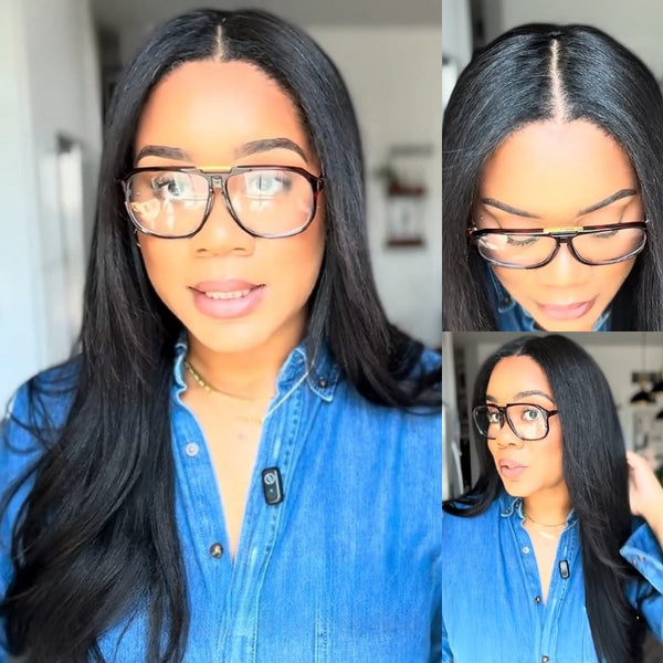 Klaiyi New EasiContour™ Yaki Straight V Part Wig Meets Real Scalp Ready To Wear Glueless Wig with  Invisi Drawstring