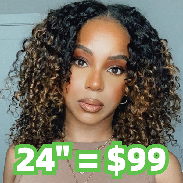 [24inch=$99] 180% Highlight Balayage Colored Full Curly Put On and Go Vpart Wigs Beginner Friendly Meets Real Scalp Flash Sale