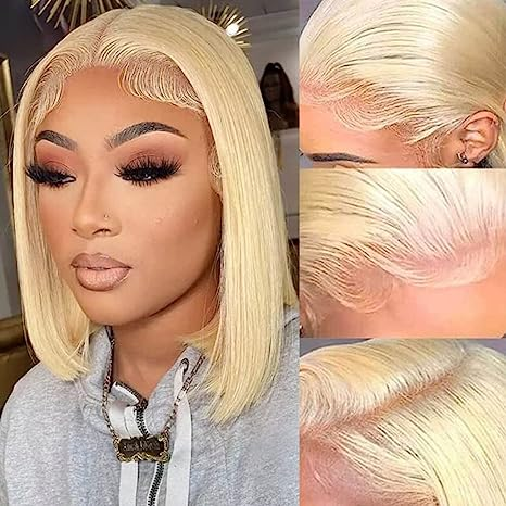 Klaiyi Honey Blonde 613 Short Bob Bone Straight Human Hair Lace Frontal Wig Flash Sale