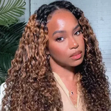 Extra 50% Off, Code:HALF50 | Klaiyi  Highlight Balayage Colored Curly Vpart Wigs Meets Real Scalp Beginner Friendly Wigs