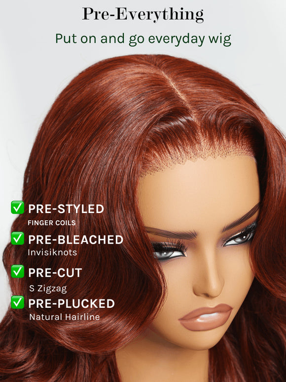 Klaiyi Brunette Auburn Copper 7x5 Pre everything Lace Frontal Wig Body Wave Virgin Human Hair Reddish Brown Color