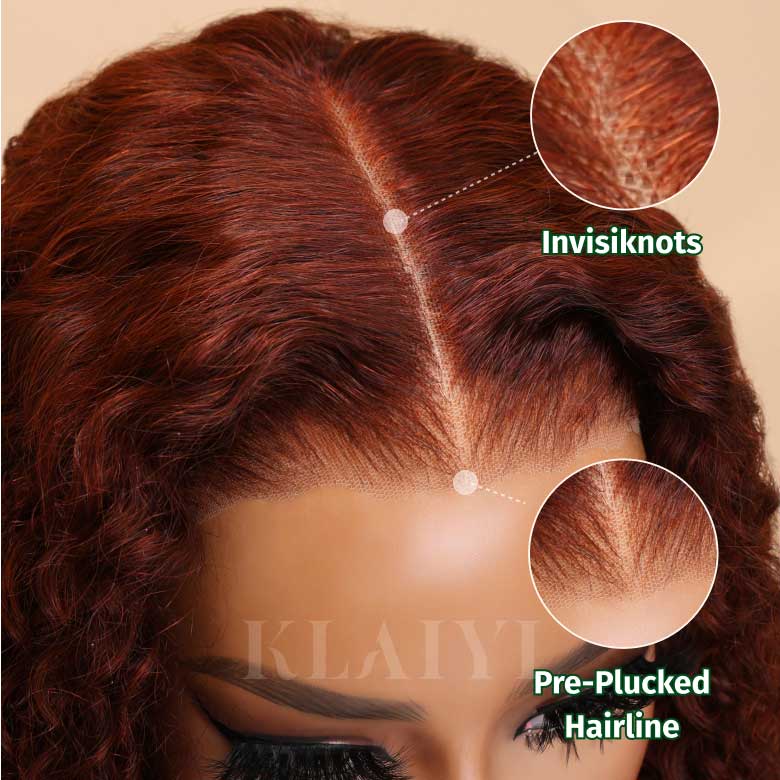 Klaiyi 7x5 Reddish Brown Yaki Straight Bob Wig Put On and Go Glueless Wig with Bleached Knots