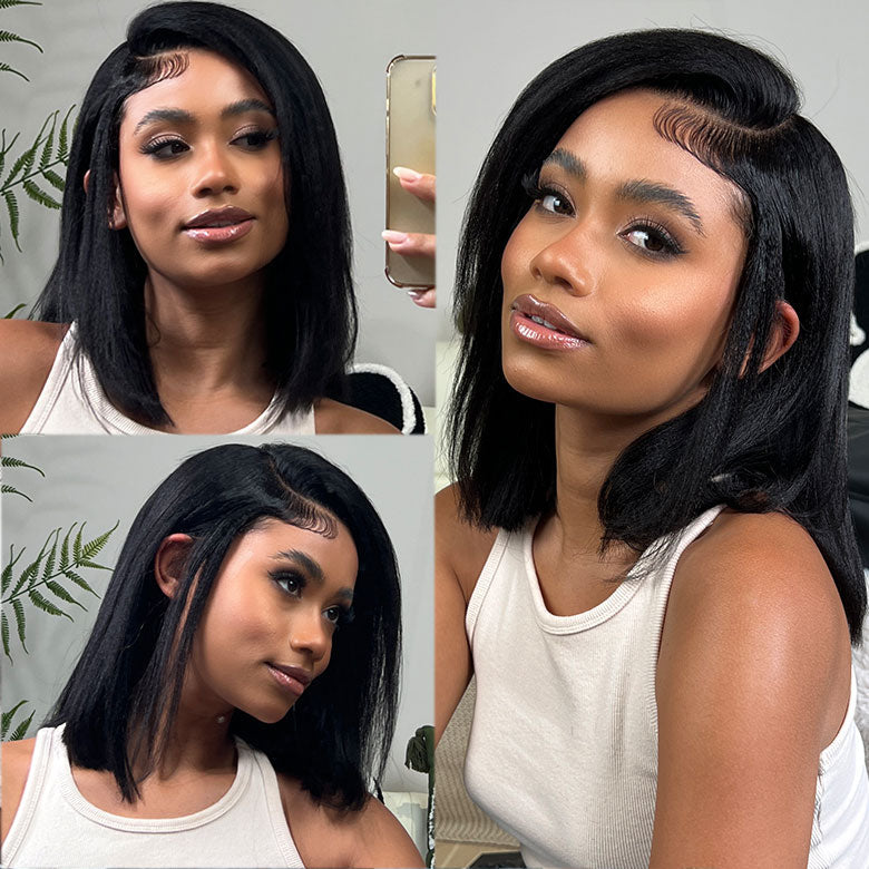 Buy 1 Get 1 Free,Code:BOGO |Klaiyi Yaki Straight Put On and Go Glueless Bob Wig 7x5 Pre-Cut Bye Bye Knots Wig 4.0