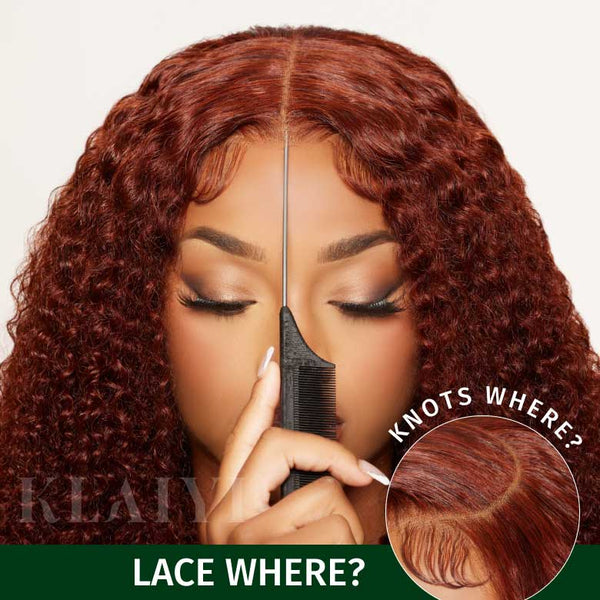 Klaiyi Reddish Brown 13x4 Pre-Everything™ Lace Frontal Wig Jerry Curly Put On and Go Glueless Wig Human Hair