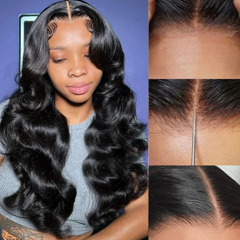 Buy 1 Get 1 Free,Code:BOGO | 7x5 Bye Bye Knots Wig Put On and Go Quick & Easy install Body Wave Wig Natural Black Color
