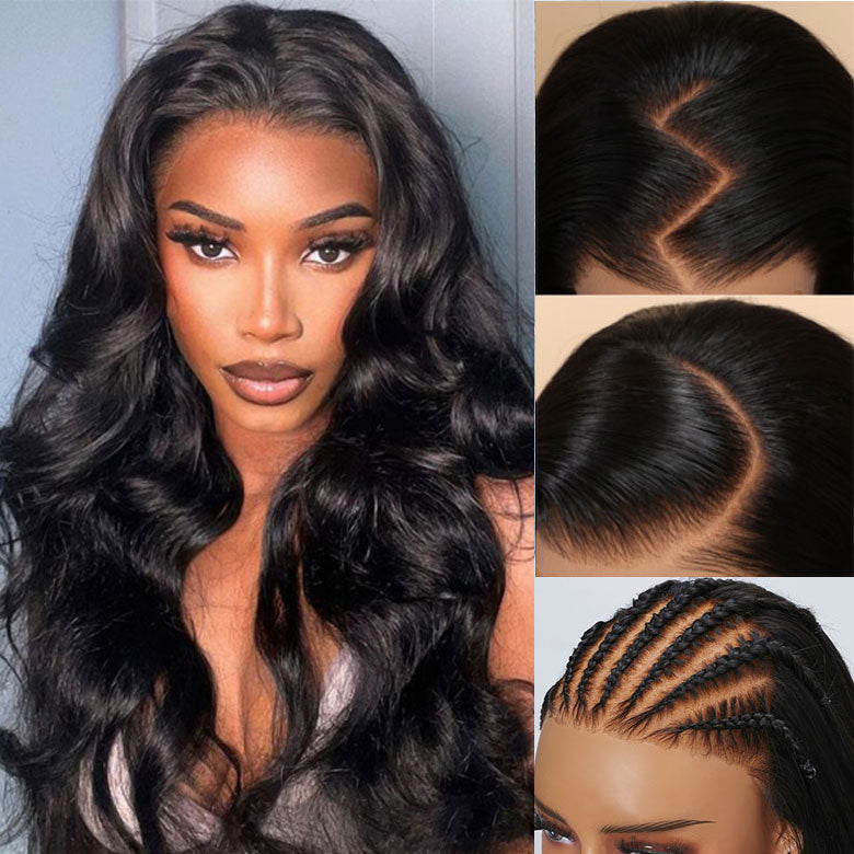 Buy 1 Get 1 Free,Code:BOGO | 7x5 Bye Bye Knots Wig Put On and Go Quick & Easy install Body Wave Wig Natural Black Color