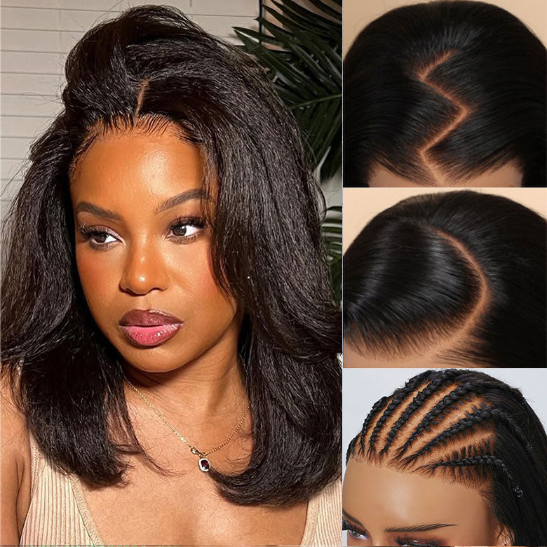 Buy 1 Get 1 Free,Code:BOGO |Klaiyi Yaki Straight Put On and Go Glueless Bob Wig 7x5 Pre-Cut Bye Bye Knots Wig 4.0