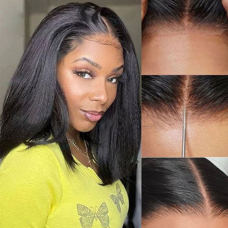 Buy 1 Get 1 Free,Code:BOGO |Klaiyi Yaki Straight Put On and Go Glueless Bob Wig 7x5 Pre-Cut Bye Bye Knots Wig 4.0