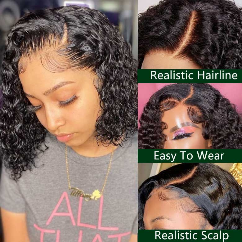 Extra 50% Off Code HALF50 |Klaiyi Deep Side Part Short Bob Curly Wig 7X5 Bye Bye Knots Lace Front Wig