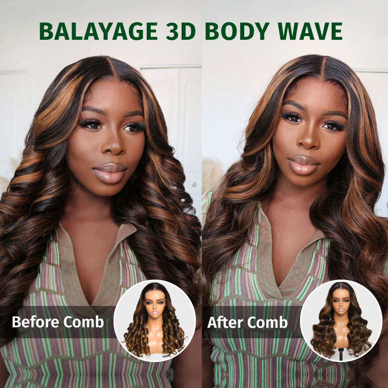 Klaiyi Ombre Brown Balayage Highlight Body Wave 7x5 Bye Bye Knots Wig Precolored Human Hair Lace Wig