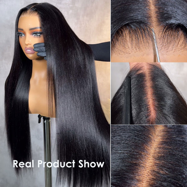 Klaiyi 13x4 Pre-Everything Yaki Straight Put On and Go Glueless Wig Real Ear to Ear Full Frontal Human Hair Silk Press Look Hair