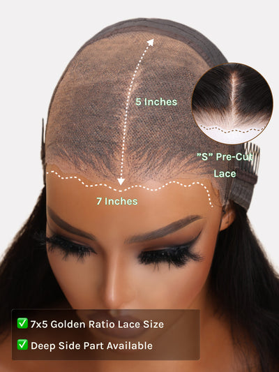 Klaiyi 7x5 No Slip Glueless Lace Wig Balayage Highlights Yaki Straight Bob Wig with Invisi Drawstring