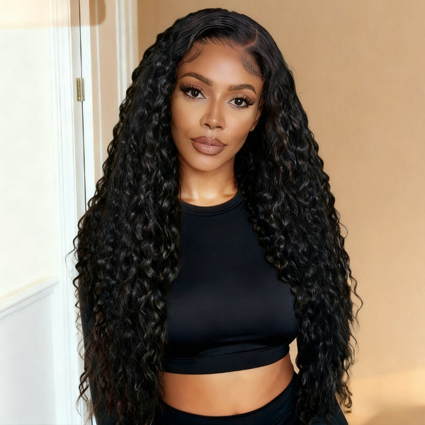 Klaiyi 7×5 Natural Black Defined Deep Wave with Natural Curl Wig Put On And Go with Invisi Drawstring