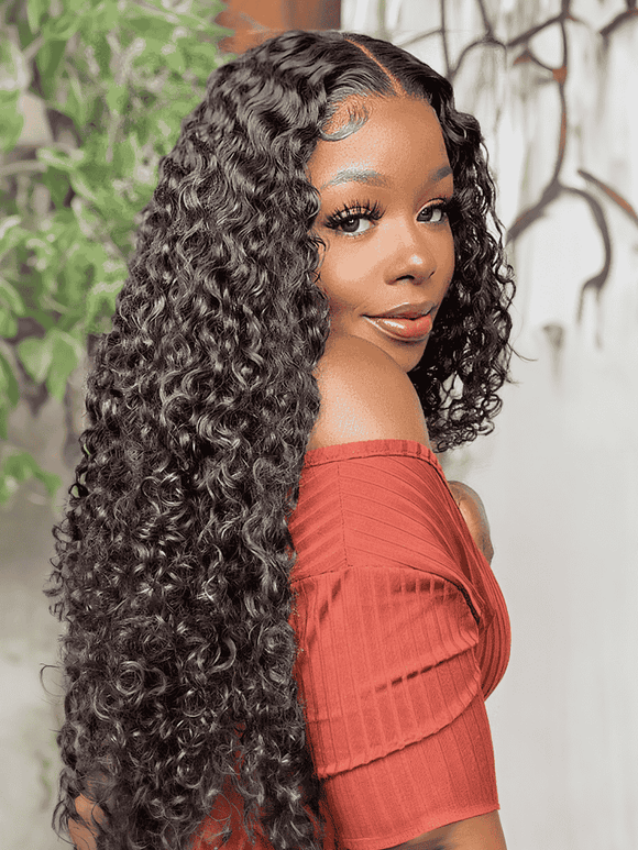 Klaiyi 7×5 Natural Black Defined Deep Wave with Natural Curl Wig Put On And Go with Invisi Drawstring