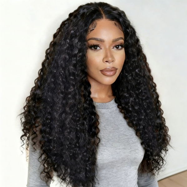 Klaiyi 7×5 Natural Black Defined Deep Wave with Natural Curl Wig Put On And Go with Invisi Drawstring