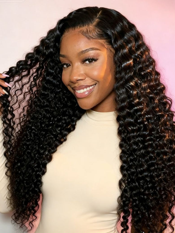 Klaiyi 7×5 Natural Black Defined Deep Wave with Natural Curl Wig Put On And Go with Invisi Drawstring