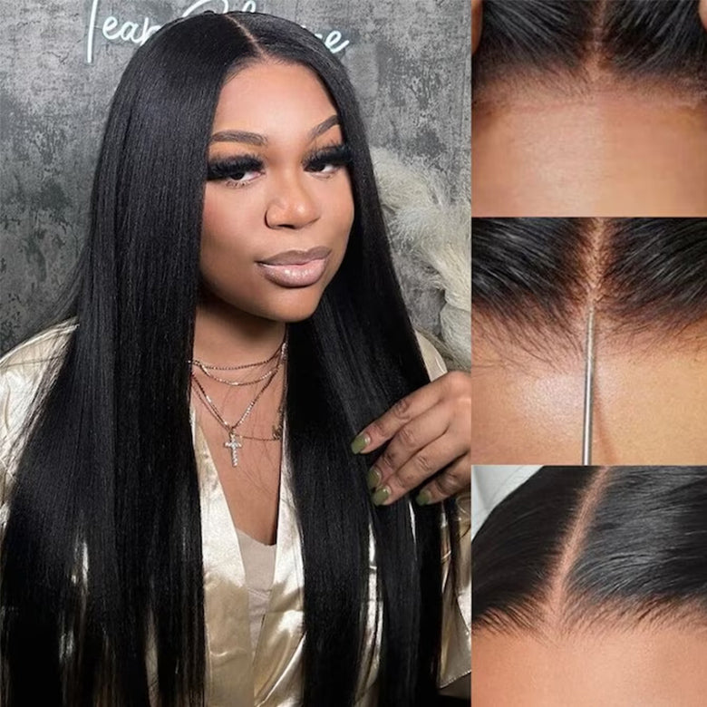 Klaiyi Yaki Straight Put On and Go Glueless Lace Wigs 7x5 Bye Bye Knots/5x5 HD Pre-cut Human Hair Lace Wig