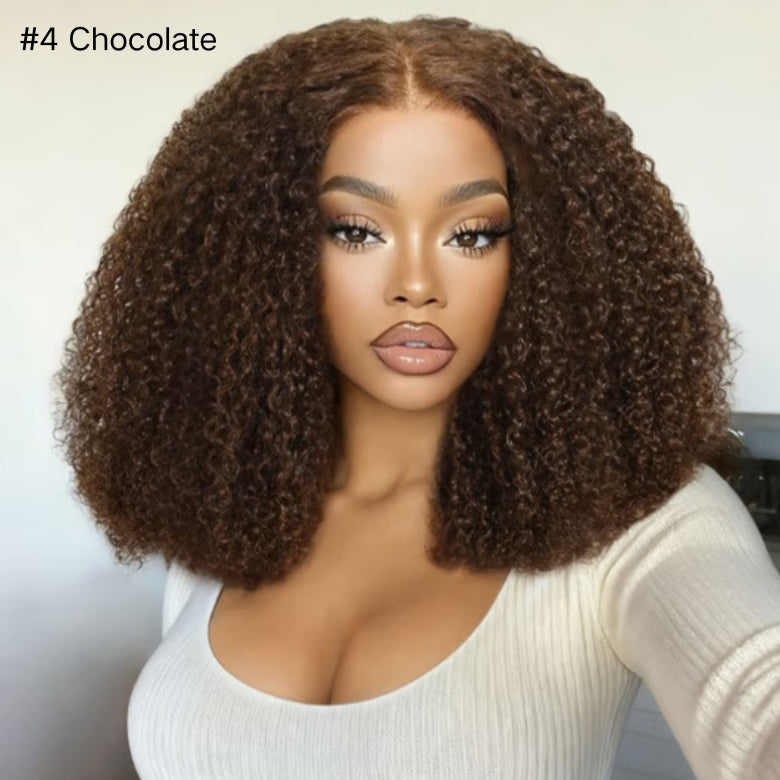 Klaiyi Afro Kinky Curly Reddish Brown 180% Density 13x4 Pre-everything Frontal Wig With Invisi Drawstring Put On and Go Glueless Wig