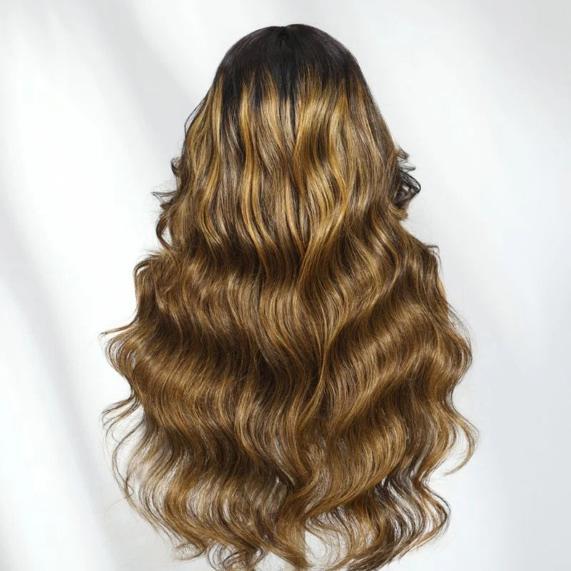 Klaiyi Klaiyi 7x5 Balayage Brown Highlight Body Wave Lace Closure Glueless Wig with Invisible Drawstring