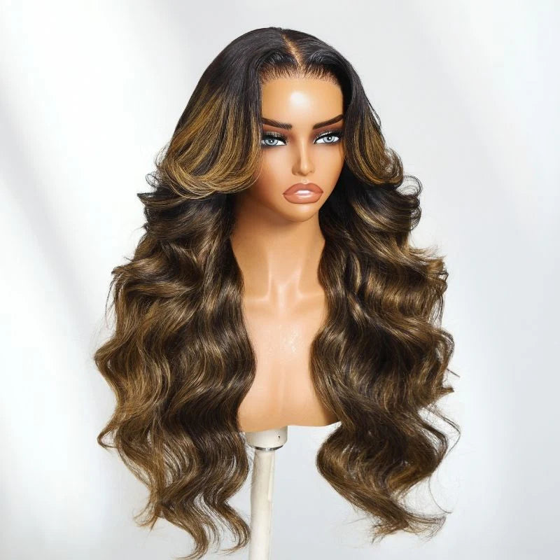 Klaiyi Klaiyi 7x5 Balayage Brown Highlight Body Wave Lace Closure Glueless Wig with Invisible Drawstring