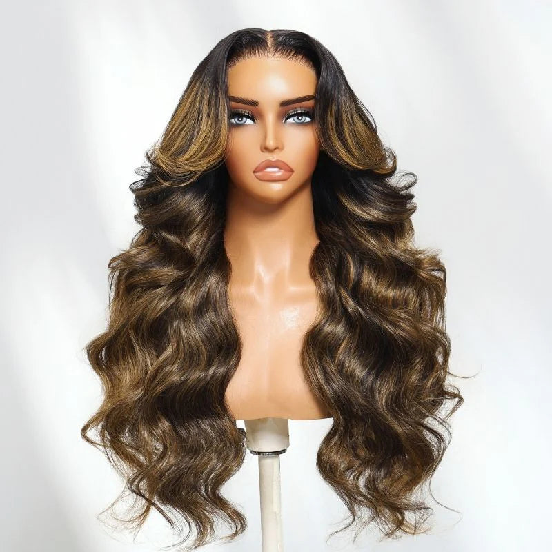 Klaiyi Klaiyi 7x5 Balayage Brown Highlight Body Wave Lace Closure Glueless Wig with Invisible Drawstring