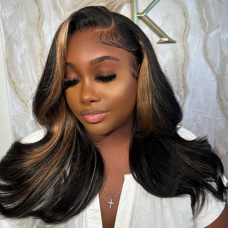 Klaiyi Face Framing Highlights Multi Color Mixed boomshell wave with Full and Flowing Curls Flash Sale