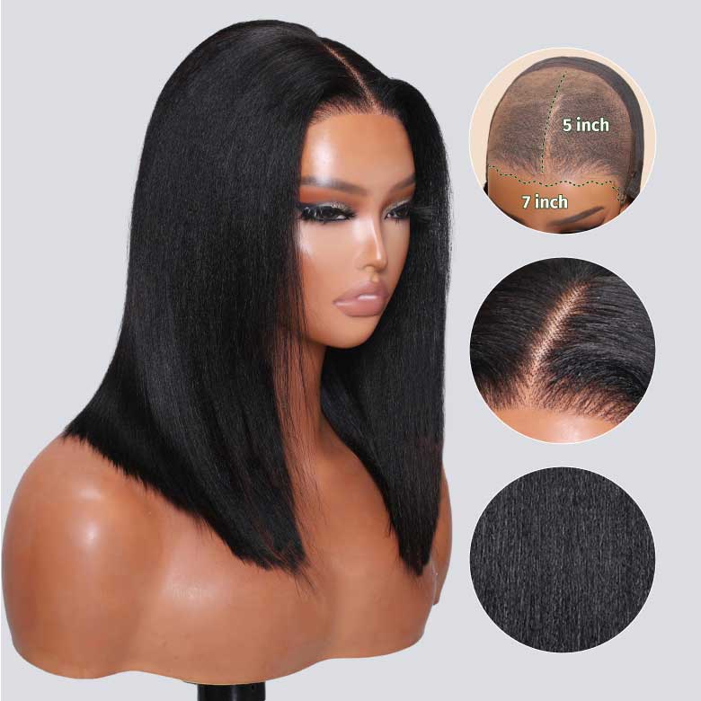 Klaiyi Yaki Straight Bob 13x4 Pre Everything Put On and Go Glueless Wig Pre-Cut Lace Wig Beginner Friendly
