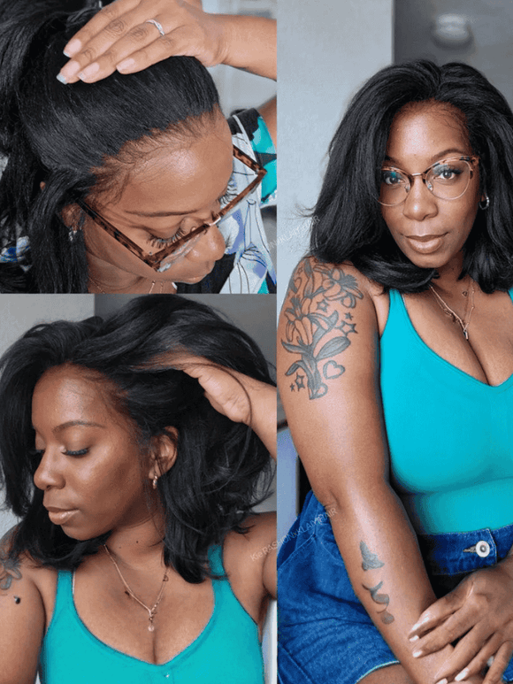 Extra 50% Off Code HALF50  | Klaiyi Yaki Straight Bob 13x4 Pre Everything Put On and Go Glueless Wig Pre-Cut Lace Wig Beginner Friendly