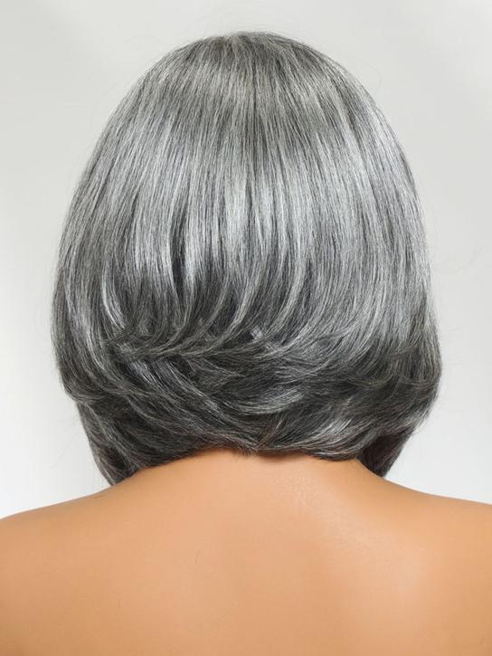 Klaiyi Salt and Pepper Layered Bob Glueless Pre-Cut T-part Lace Grey Wig